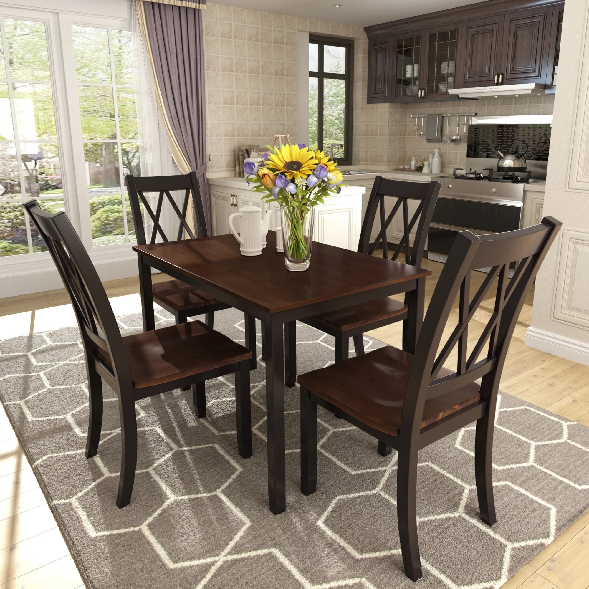 5-Piece Wooden Dining Table Set with Rectangular Table & 4 Ergonomic Chairs