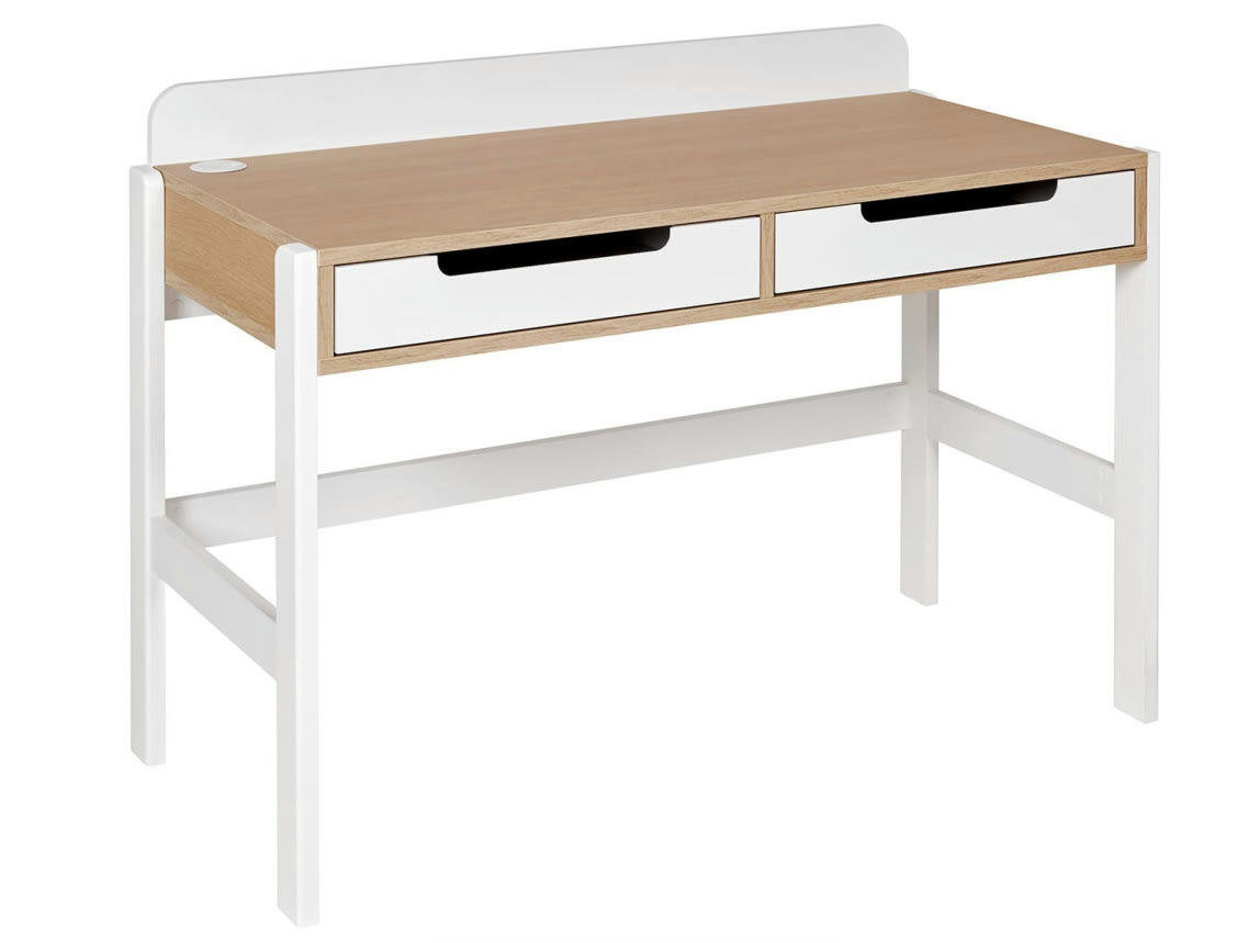 PRADO - Bureau 2 tiroirs Blanc et Chêne