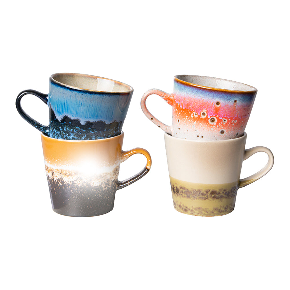HKliving 70's Ceramics Americano Mok 0,27 L - Set van 4 - Pegasus