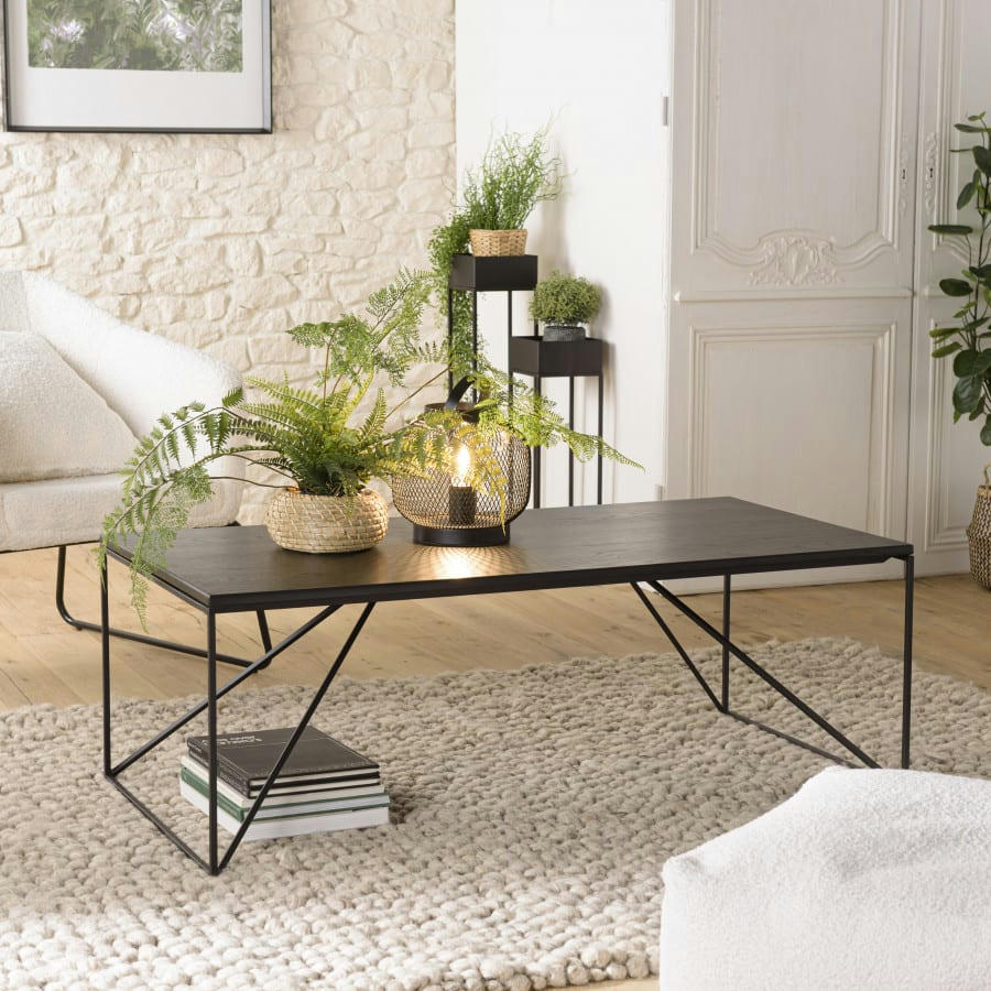DALY - Table basse rectangulaire noire 120x60cm piètement métal