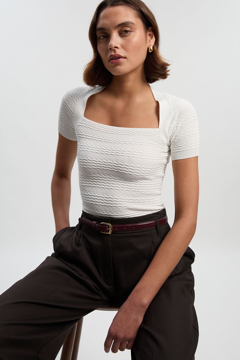 KarenMillen Pointelle Stitch Detail Knit Top