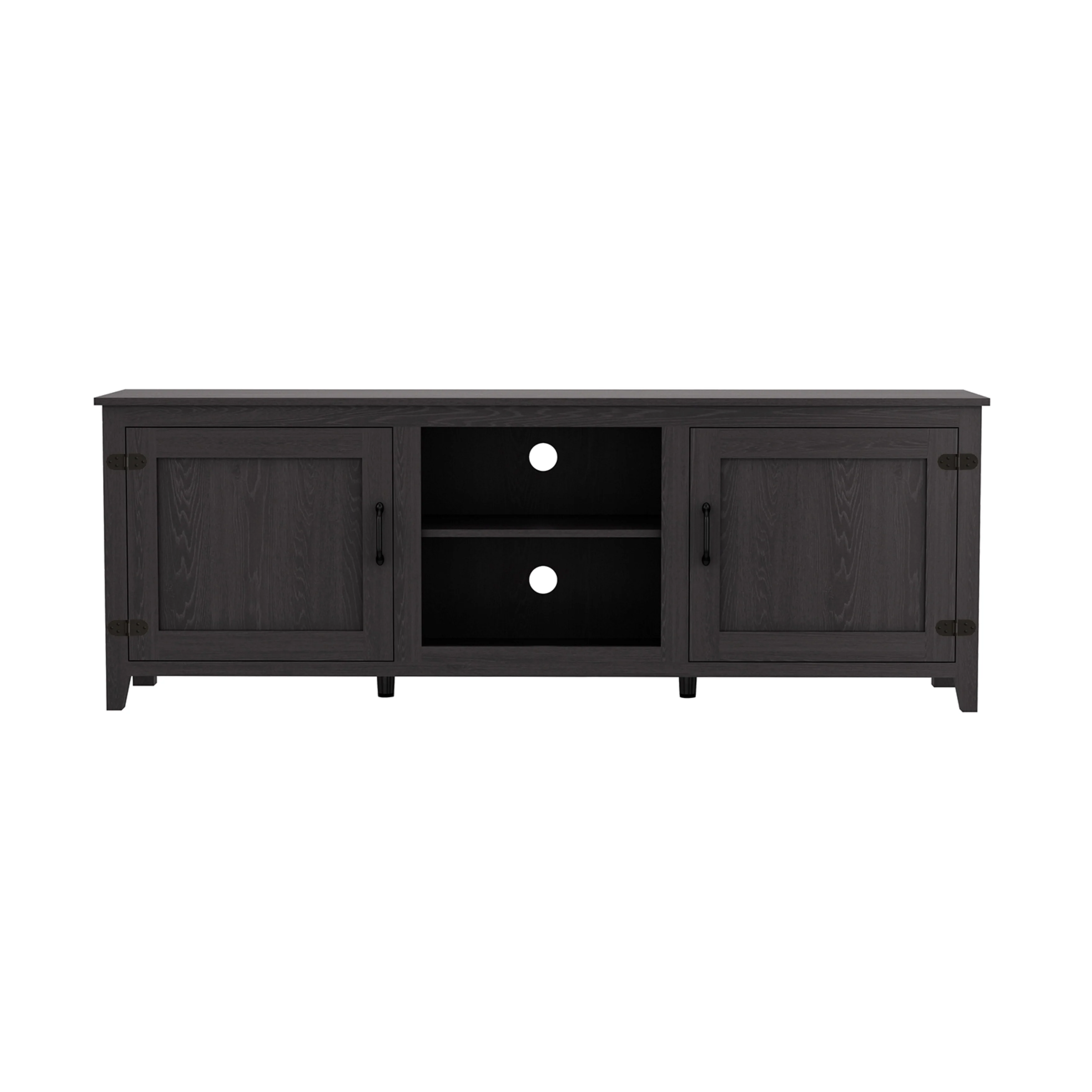 HomeRoots 70 Black Wood Enclosed and Open Storage TV Stand - 70.08 in. x 24.8 in. x 15.35 in.