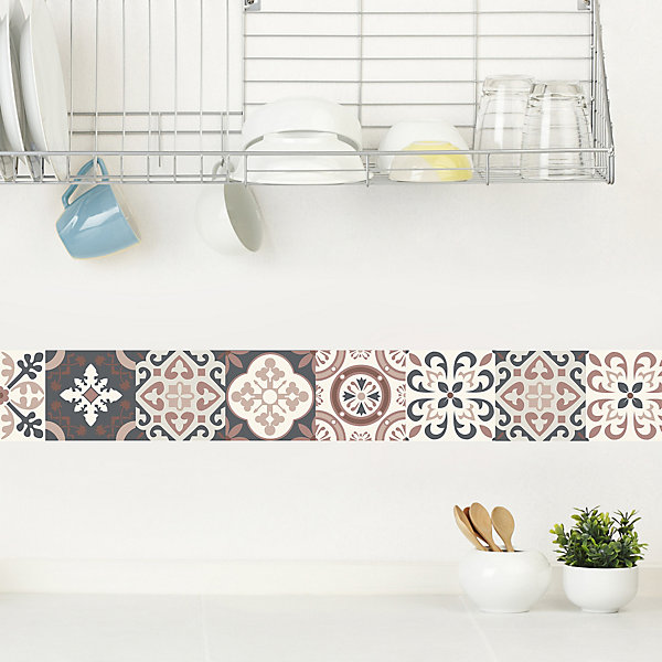 Frise adhésive autocollante 15 cm X 300 cm, motif carreaux de ciment ancien rosé, borgatella tomette décorative.