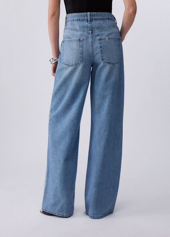 Jeans straight con strass