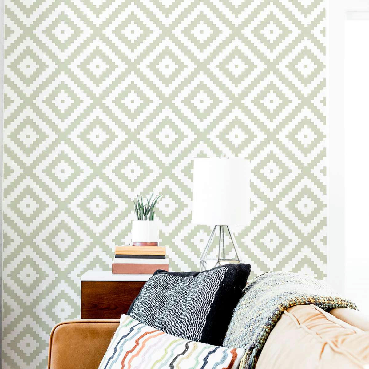 ETHNICCHIC - Papier peint vinyle adhésif ethnique chic vert 50x300 cm