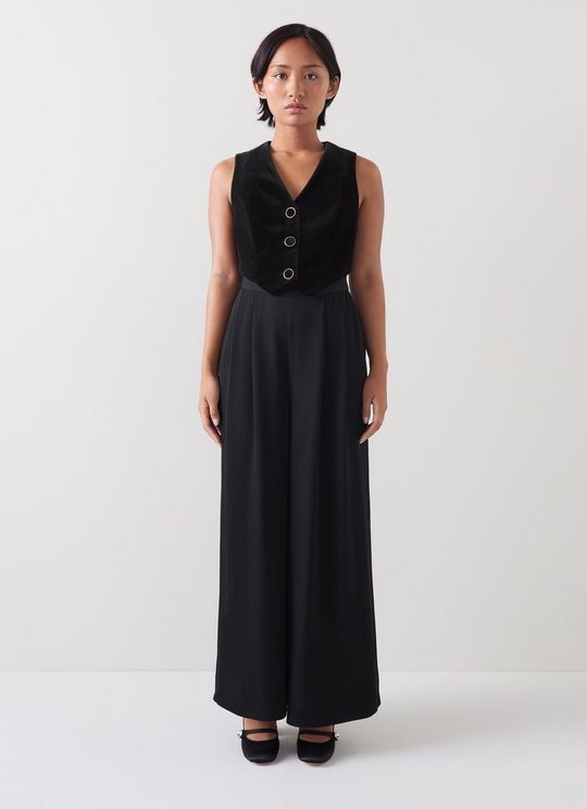 Carine Petite BlackWaistcoat Culotte Jumpsuit
