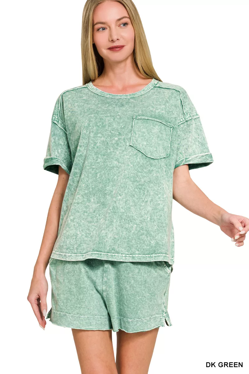 Halo Snow Washed Exposed Seam Top & Shorts Set