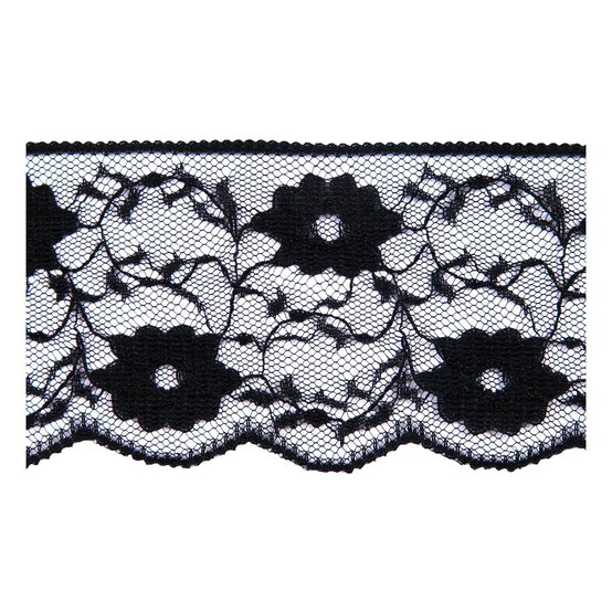 Black 60mm Floral Nylon Lace Trim by the Metre