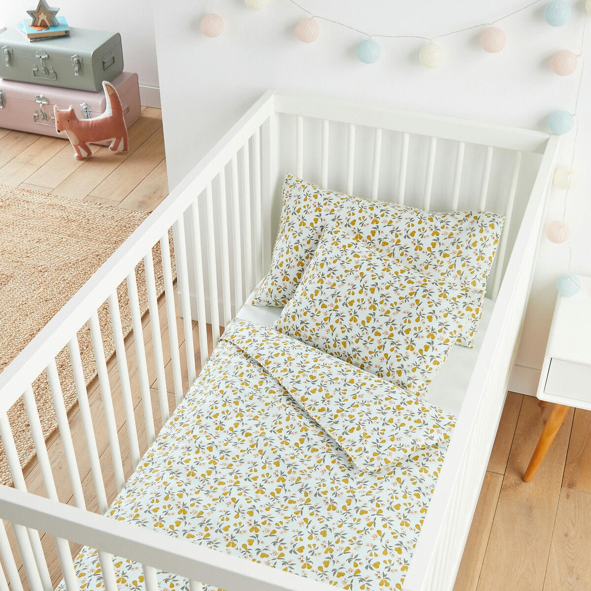 Drap-housse bébé uni 20% coton recyclé, Poire