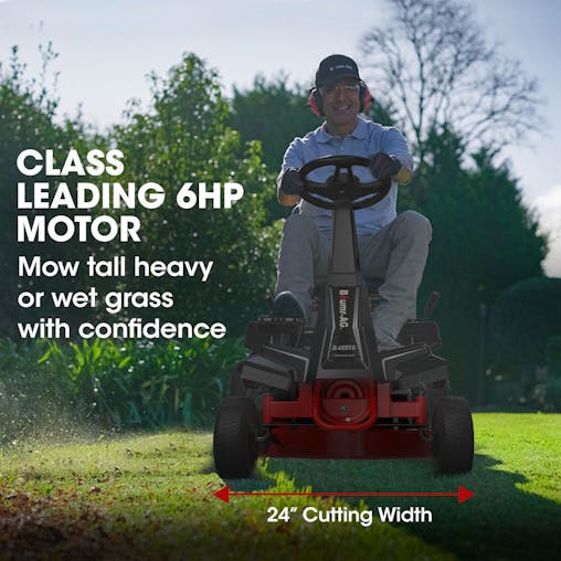 NNEMB 24' Ride On Lawn Mower, Lithium Electric Start System, 6HP 224cc, 5 Cut Heights, Catcher and Mulch Kit