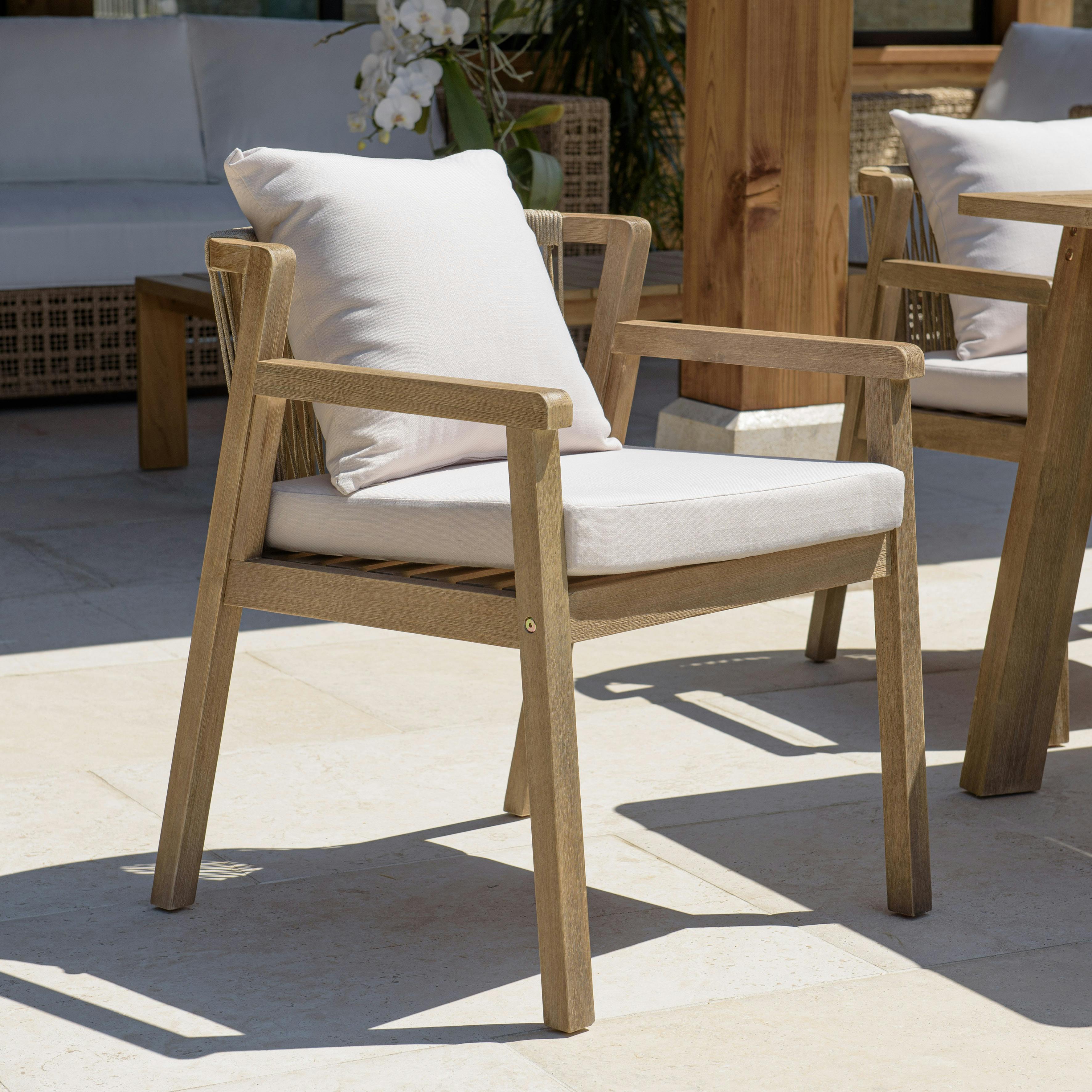 Fauteuil de jardin acacia naturel dossier tressé et coussins (lot de 2) BAHIA
