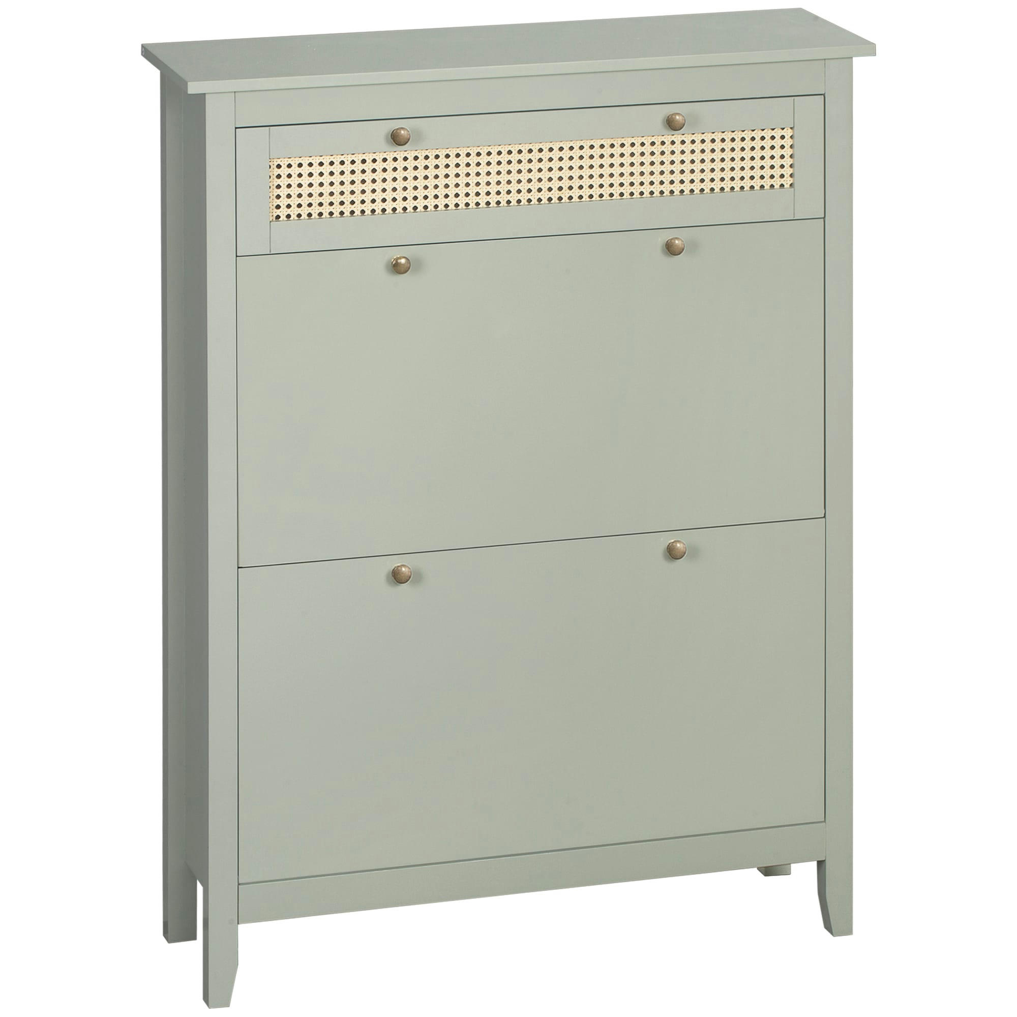 - Meuble à chaussures style bohème chic vert d'eau aspect rotin