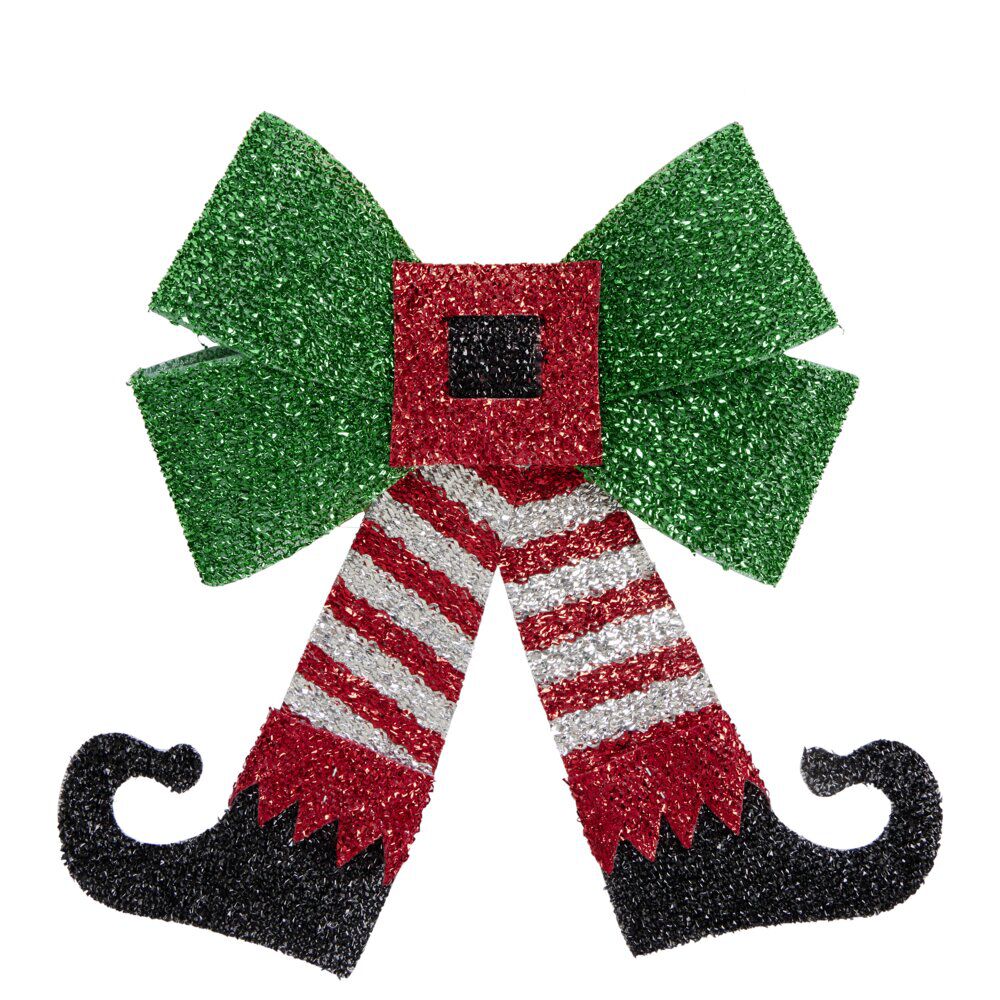 Noeud décoratif No&euml;l traditionnel plastique paillettes 9x5xH9cm (2modèles)