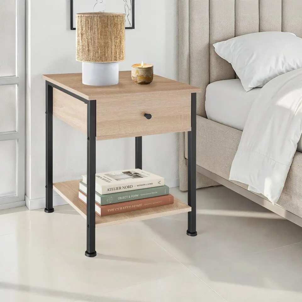 tectake Nachtkastje Bradford 40x40x55,5cm, Industrieel Licht Hout, Eiken Sonoma