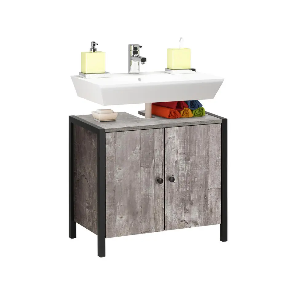 Chris - Onderkast met 2 deuren van beton/zwarte spaanplaat 60 cm