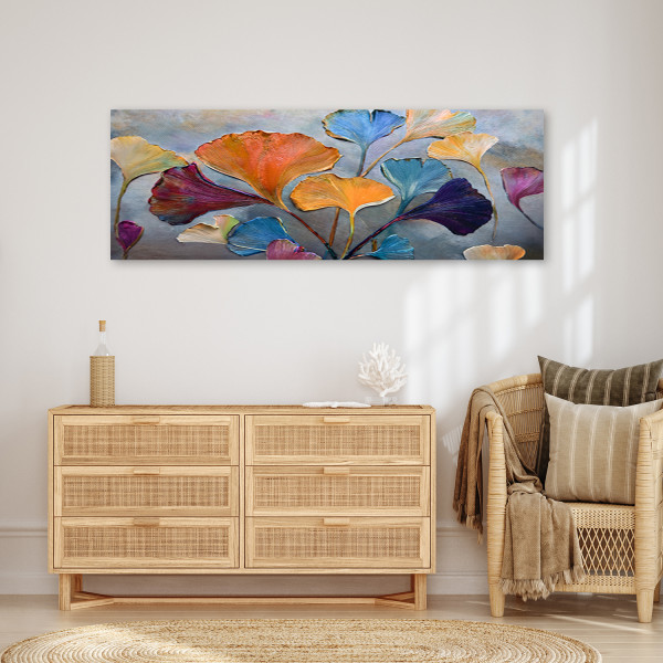 Feeby Obraz na płótnie, Kwiaty Ginko Kolorowe 90x30