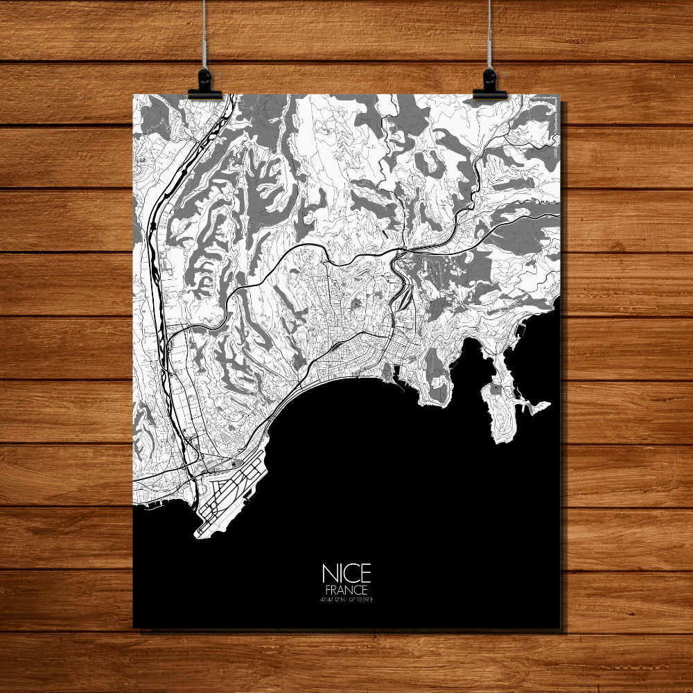 - Affiche Nice Carte N&B 40x50