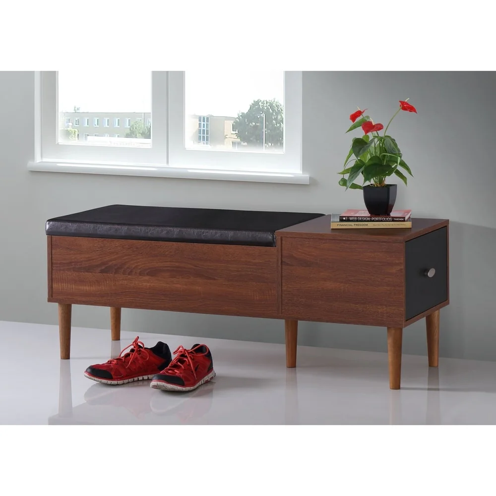 Mid-century 1-Drawer Shoe Storage Bench by Baxton Studio
