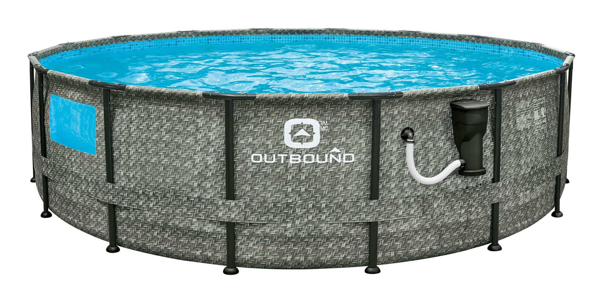 Outbound Round Steel Frame Swimming Pool with Ladder, 16ft x 48-in