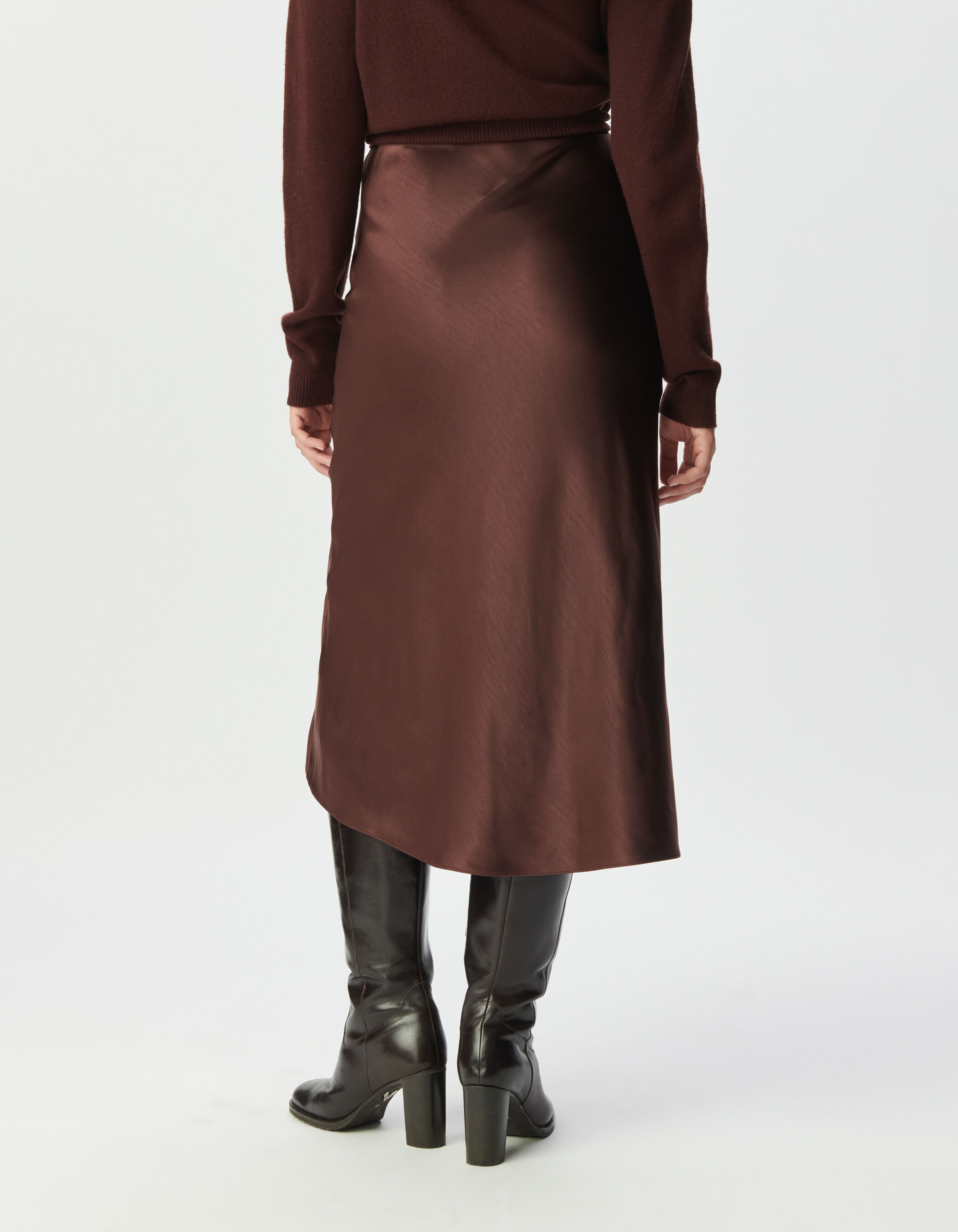 Jupe midi marron satinée Femme