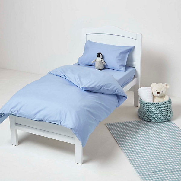 Lot de 2 draps housse lit bébé en coton égyptien 200 fils bleu, 70 x 140 cm - HOMESCAPES