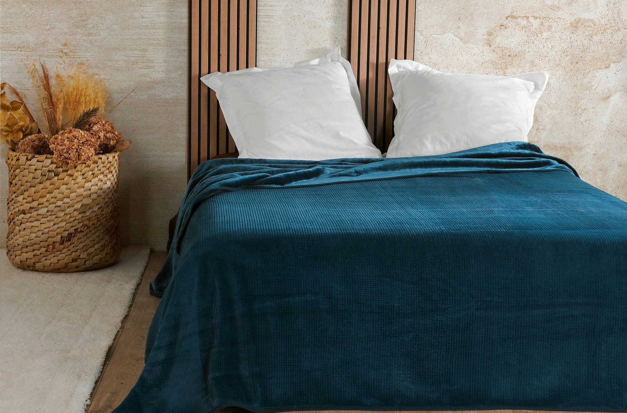 - Couvre lit velours gaufré - 240x260cm - Bleu marine