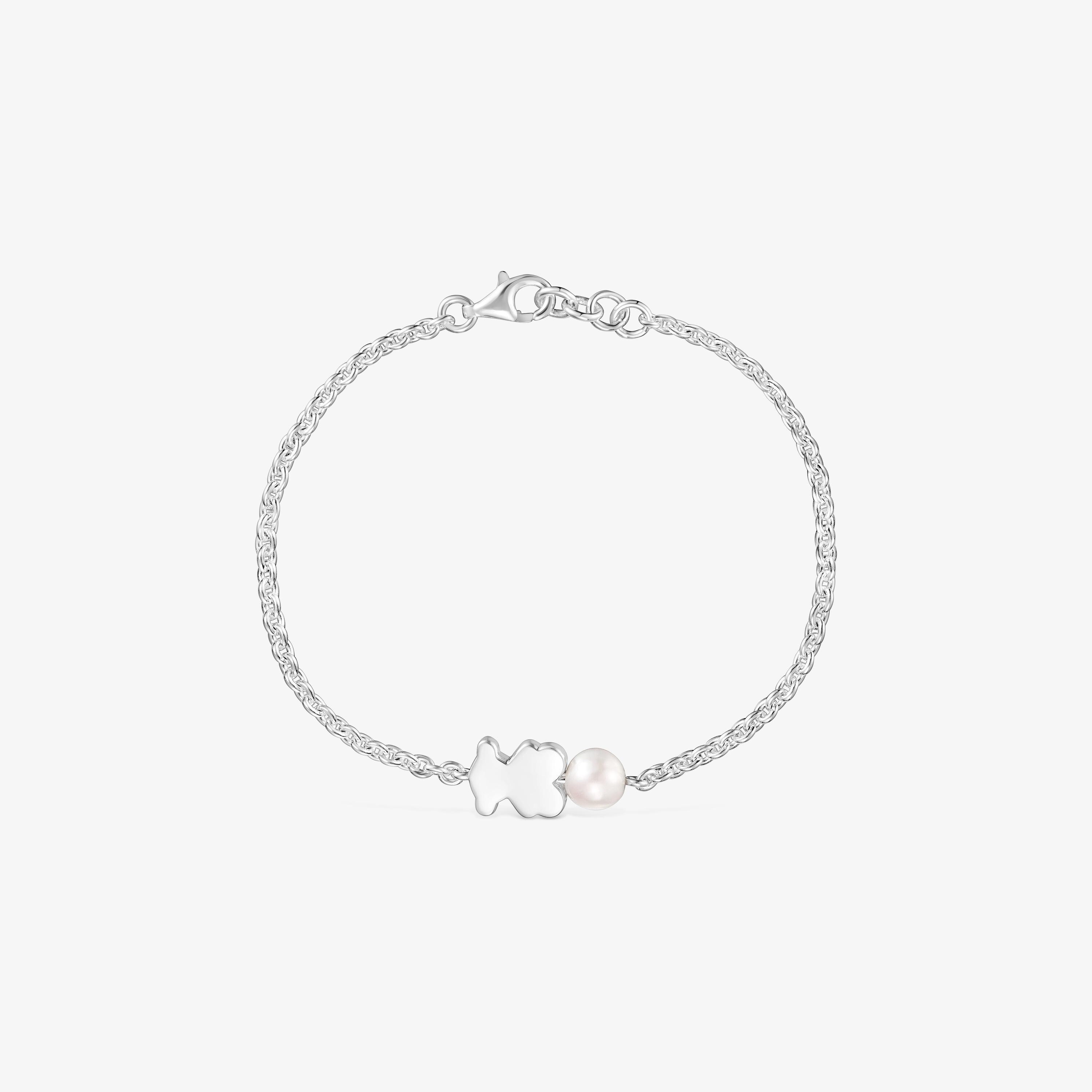 Pulsera cadena de plata, motivo oso y perla cultivada Sweet Dolls