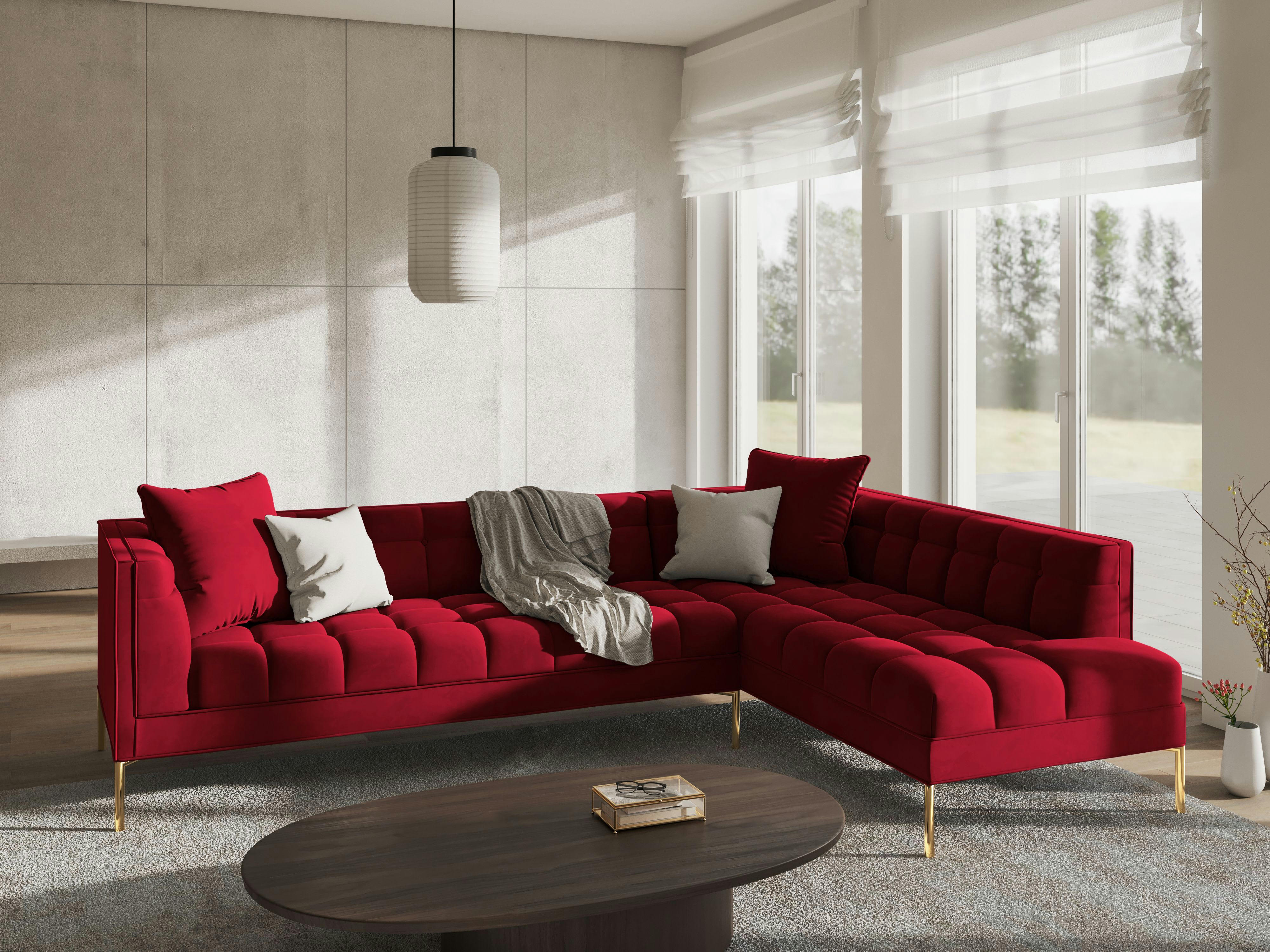 KAROO - Canapé d'angle velours rouge 5 places