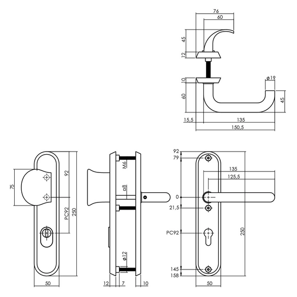 Schutzbeschlag, Kernziehschutz PZ 92 mm oval Griff/Drücker