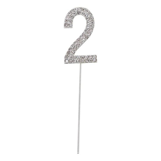 Silver Diamante Number 2 Cake Pick