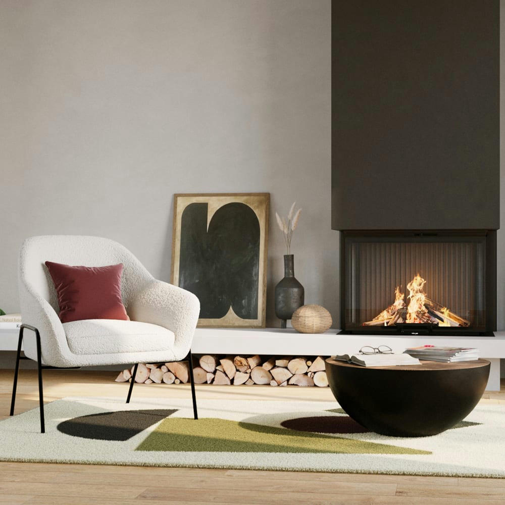 AUBIN - Fauteuil blanc effet laine bouclette