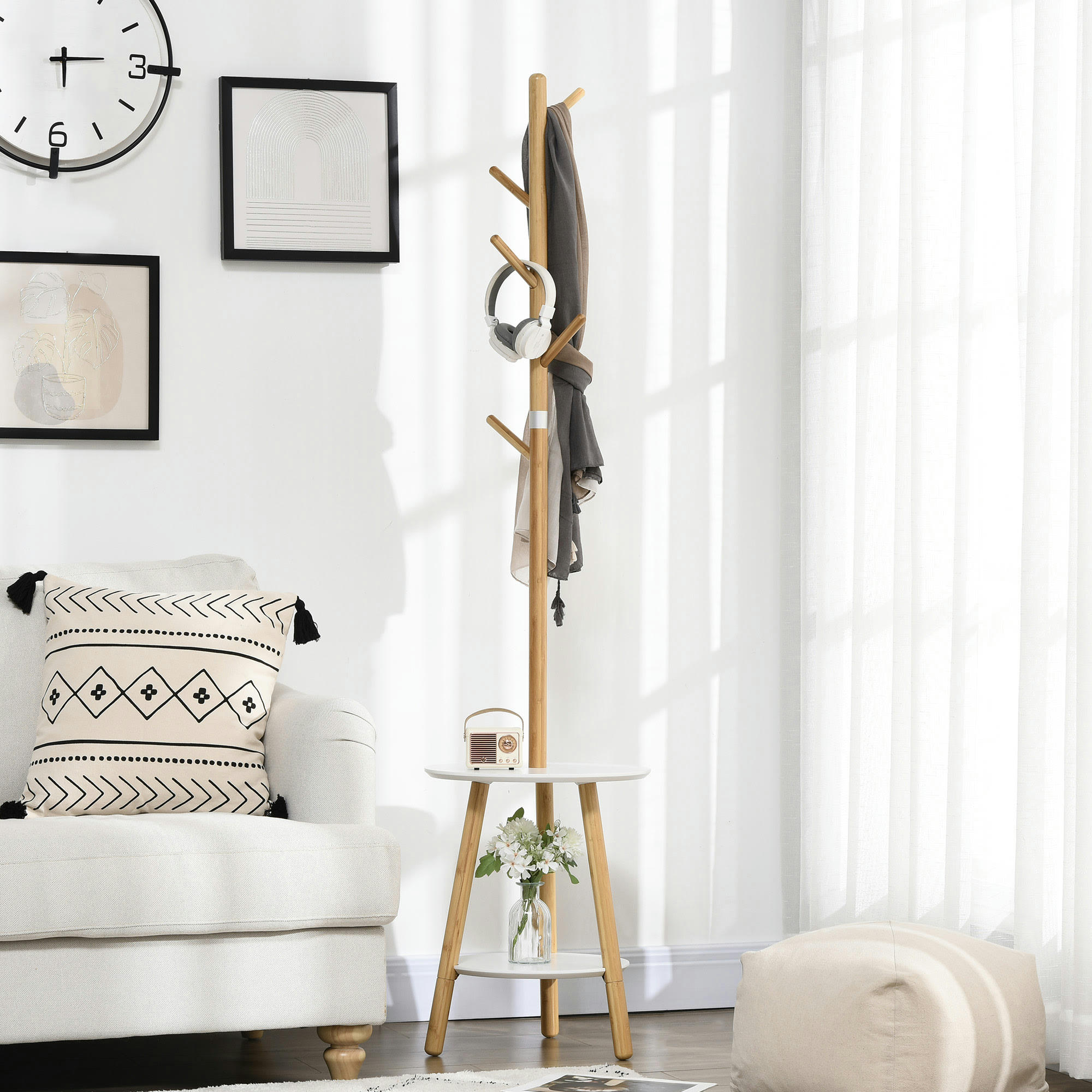 - Porte-manteau design scandinave branches 5 patères 2 étagères