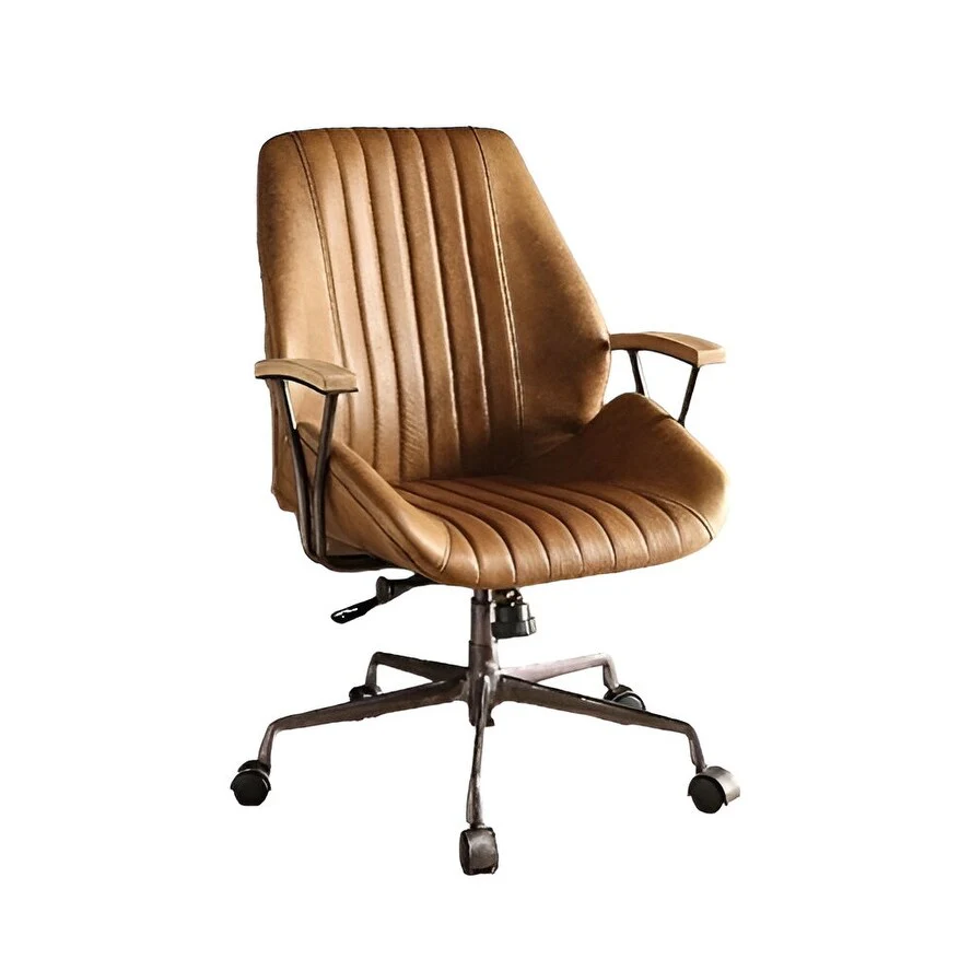 Coffee and Black Adjustable Swivel Faux Leather Rolling Office Chair