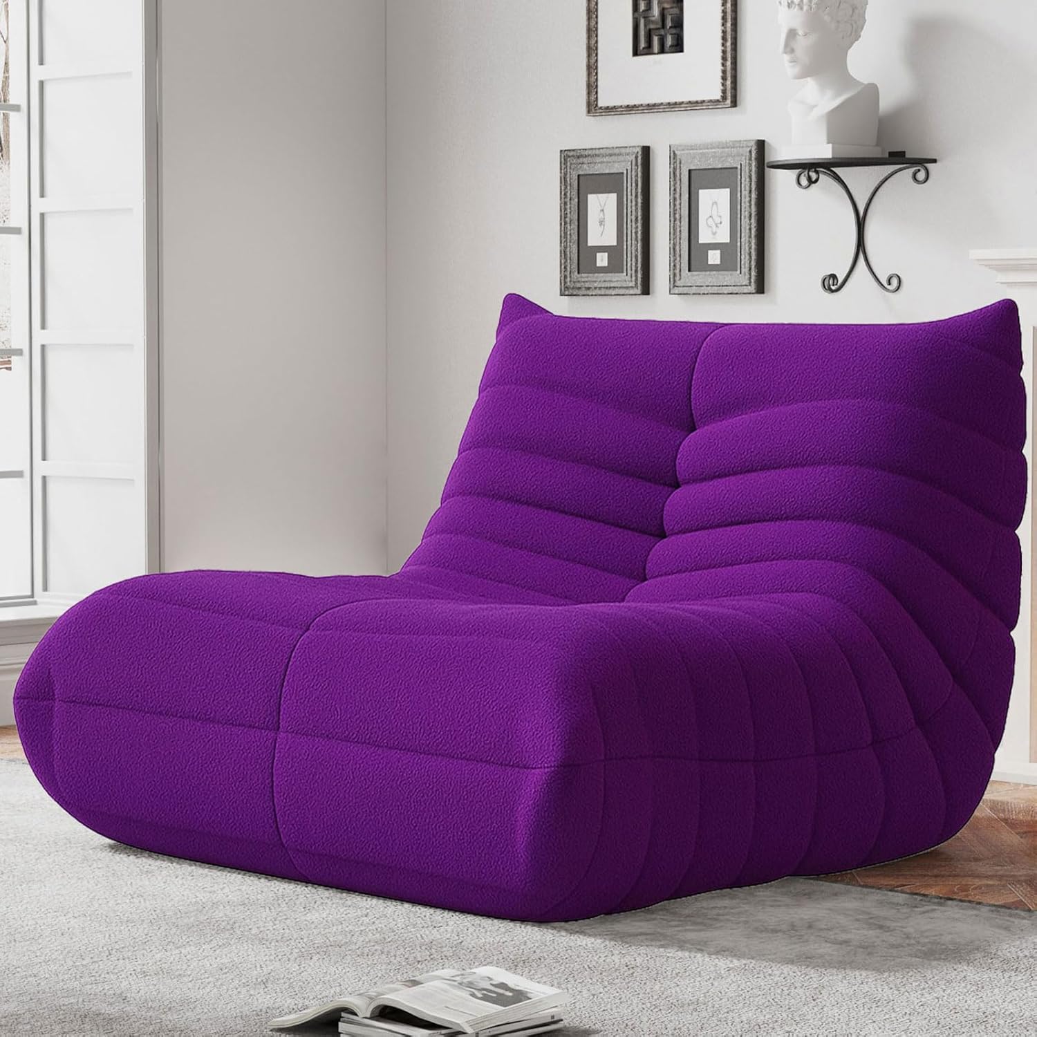 WHGBJA Bean Bag Chairs for Adults, BeanBag Reading Chair Memory Foam Couch, Floor Chair Soft Teddy Material, Comfy Reading Nook Chairs for Bedroom Living Room Office (Purple)