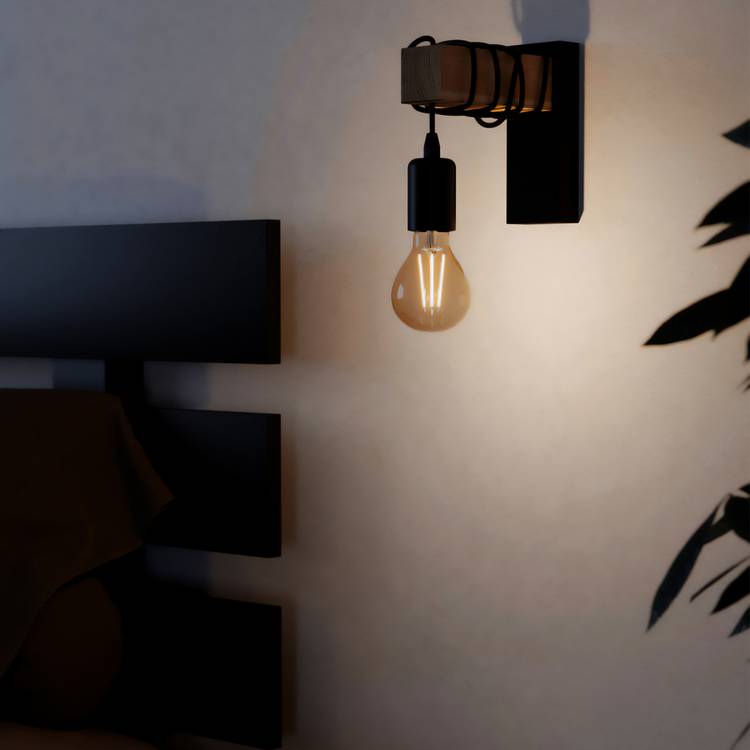 Eglo Townshend Steel Wall Light - Black & Wood