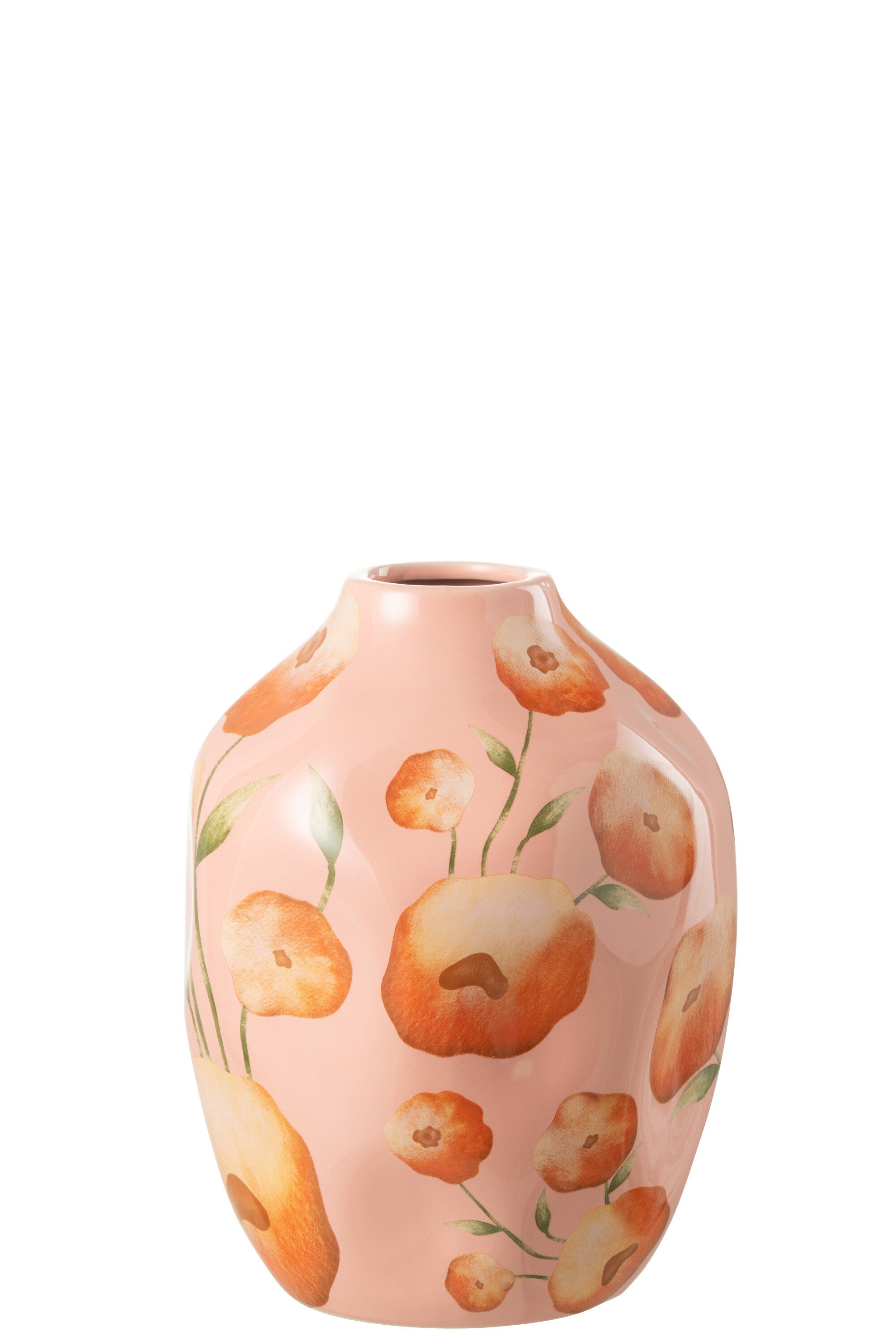 J-Line vaas Bloem - keramiek - zalm/oranje - 21 cm hoog