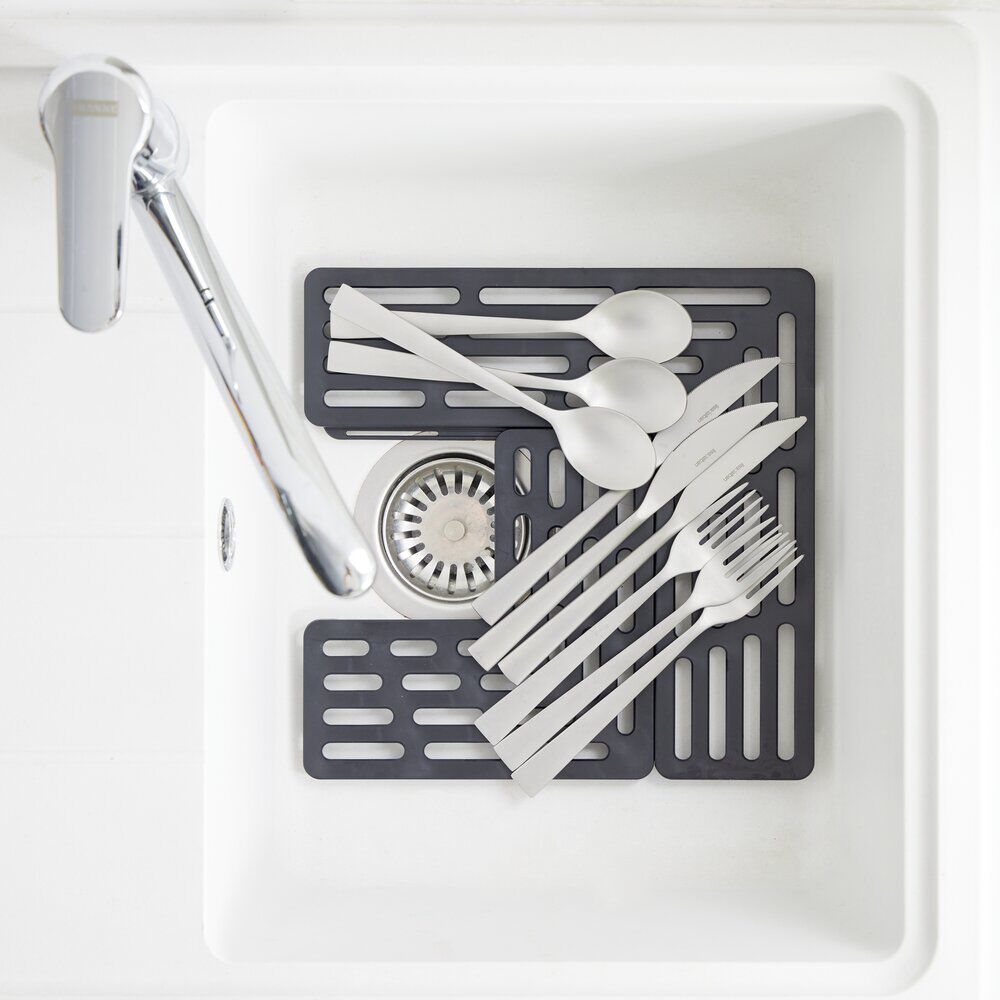 égouttoir pour fond d'évier multifonction silicone gris 28,5x28,5xH5cm