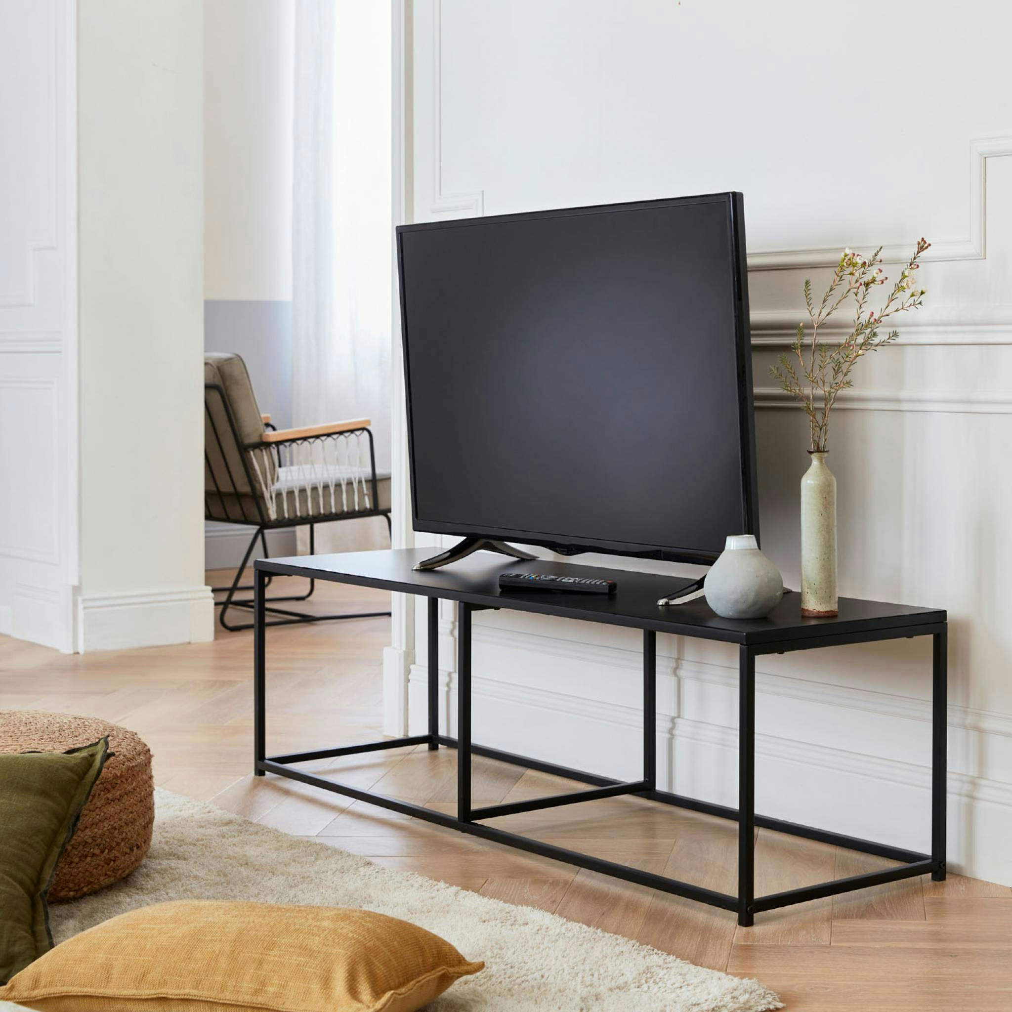 INDUSTRIELLE - Meuble tv en métal noir 140x40x40cm
