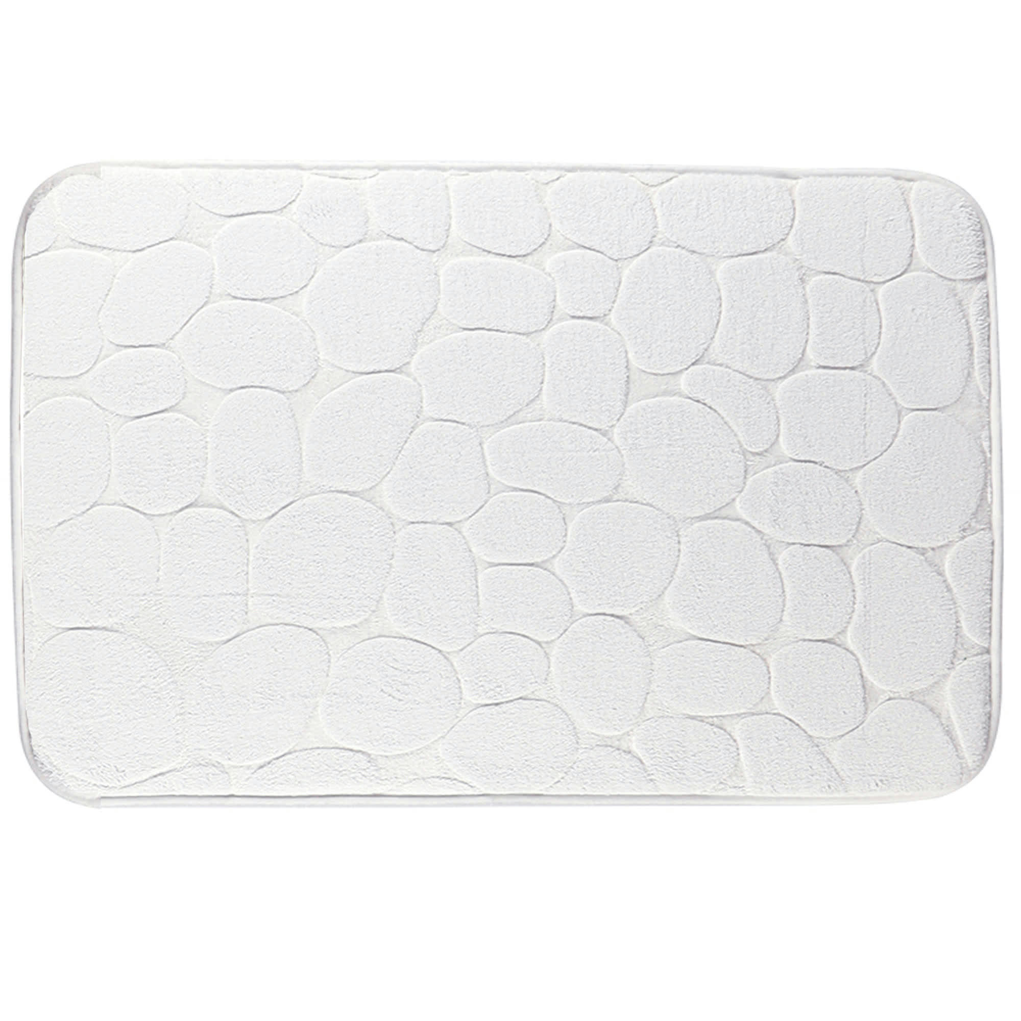 - Tapis de bain mémoire de forme motifs galets blanc 50x80cm
