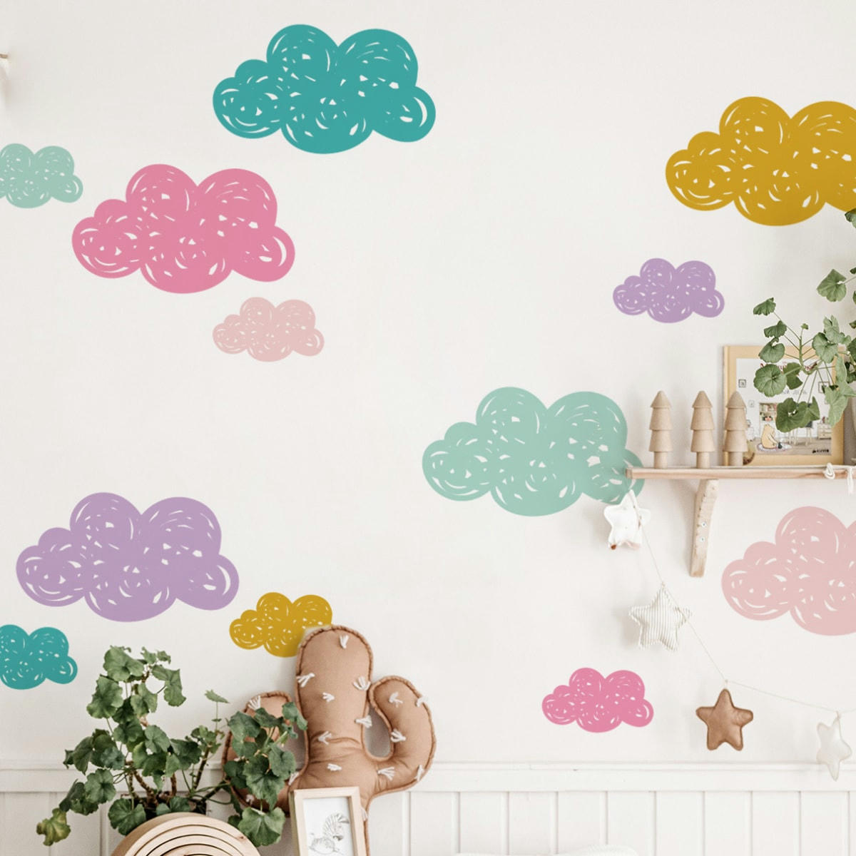 CLOUDS - Stickers muraux en vinyle petits nuages rose et lilas