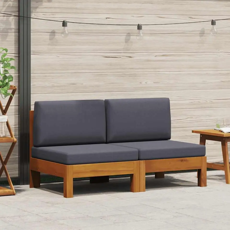 vidaXL - Middenbanken - Grijs - Acaciahout - 2 stuks - Met kussens