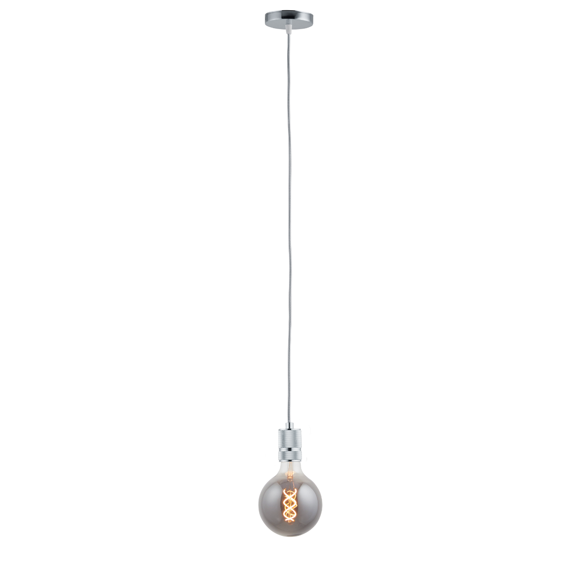 Lighto | Pendel Chroom | Inclusief Lichtbron Rookglas | Classic | 1.5m Snoer | Met Plafondkap