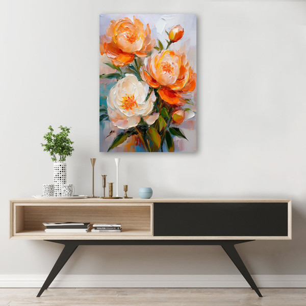 Feeby Obraz na płótnie, Pomarańczowe kwiaty Piwonii Malowane 40x60