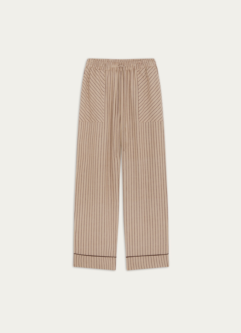 PANTALON DROIT EN COTON à RAYURES BEIGE