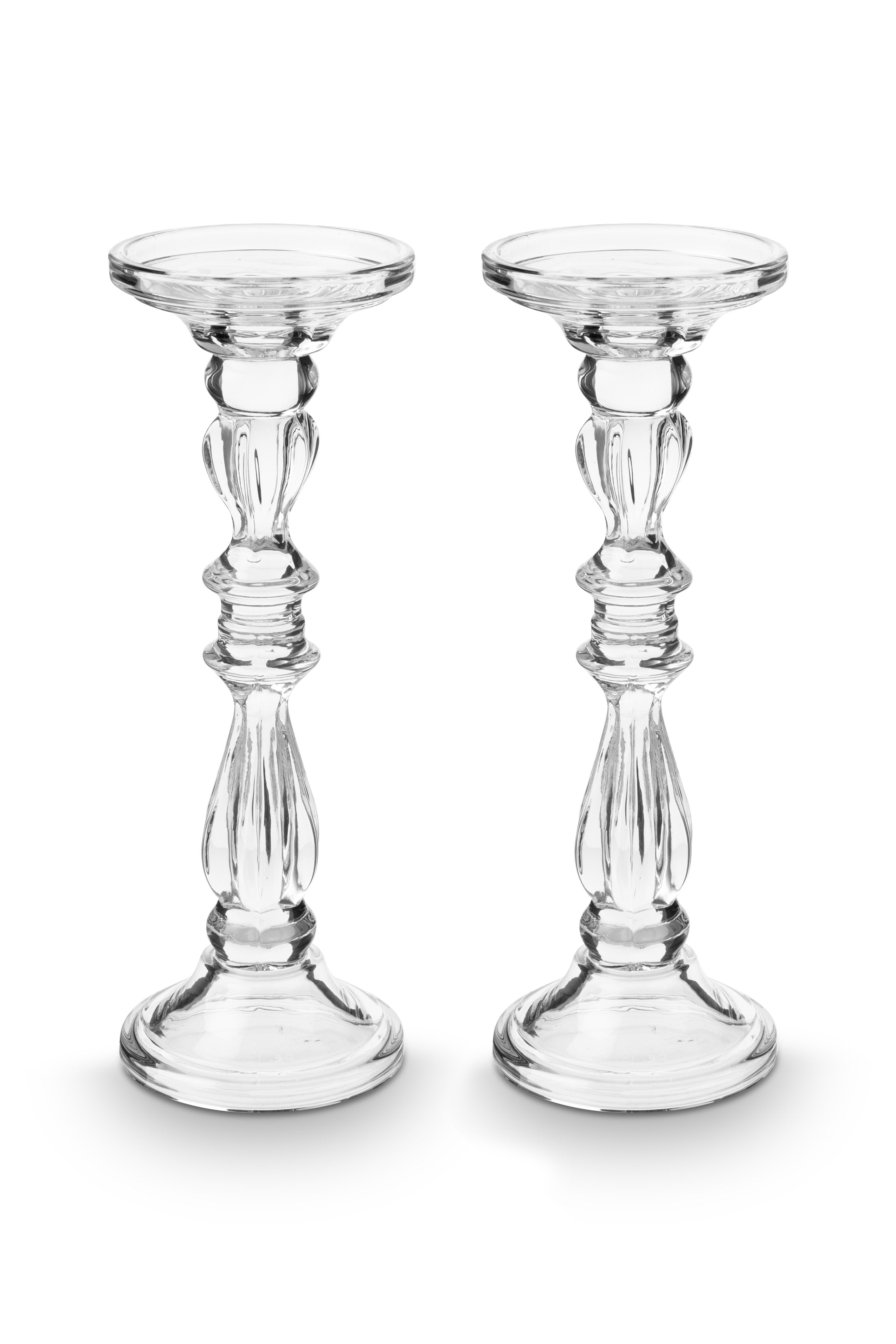 vtwonen Kandelaar - Set van 2 - Glas - Transparant - 10x28.5cm