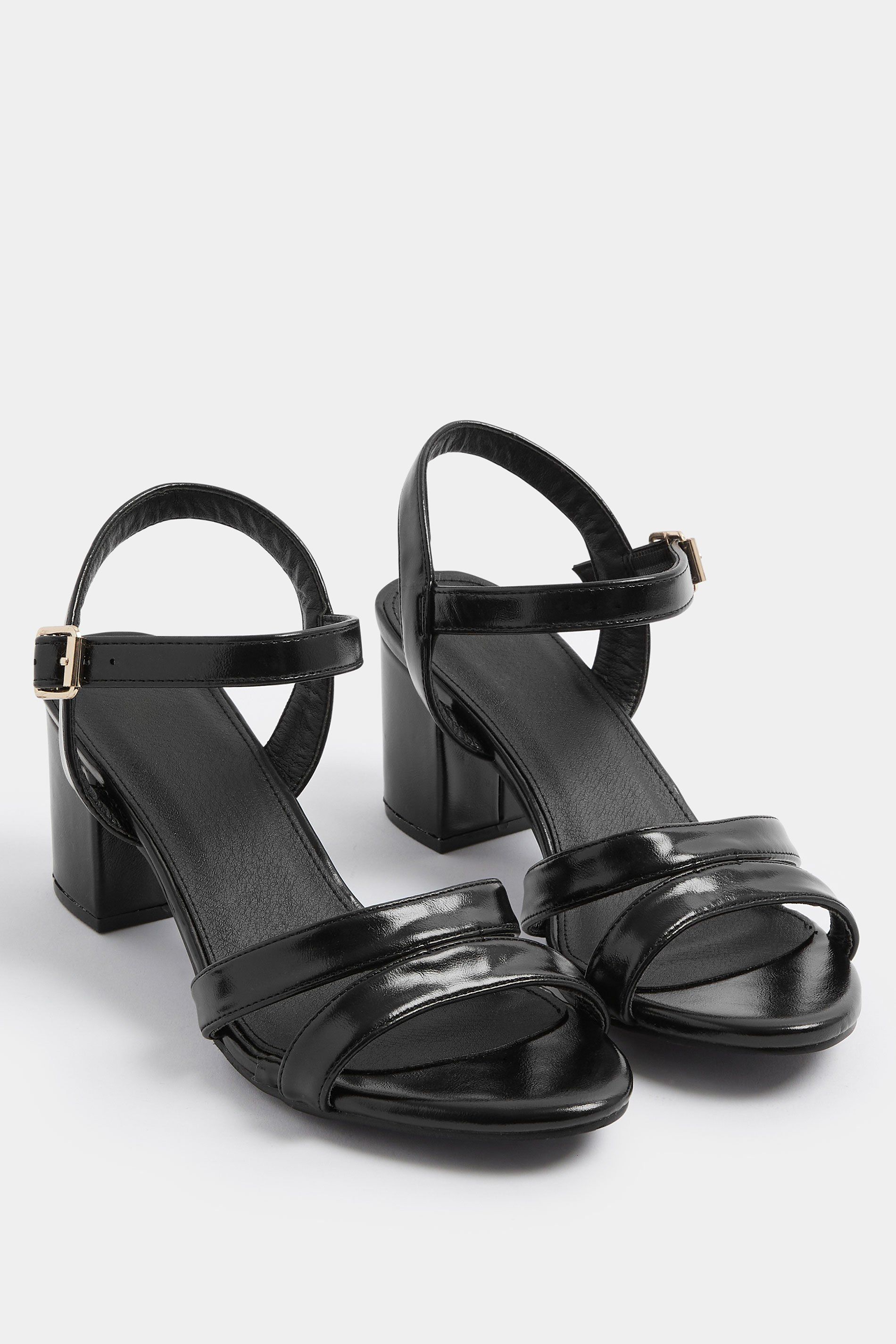 Yours Faux Leather Mid Block Heel Sandals In Wide E Fit