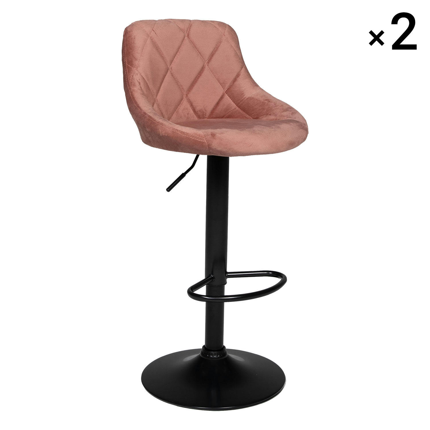 ROBIN - Lot de 2 tabourets de bar en velours rose