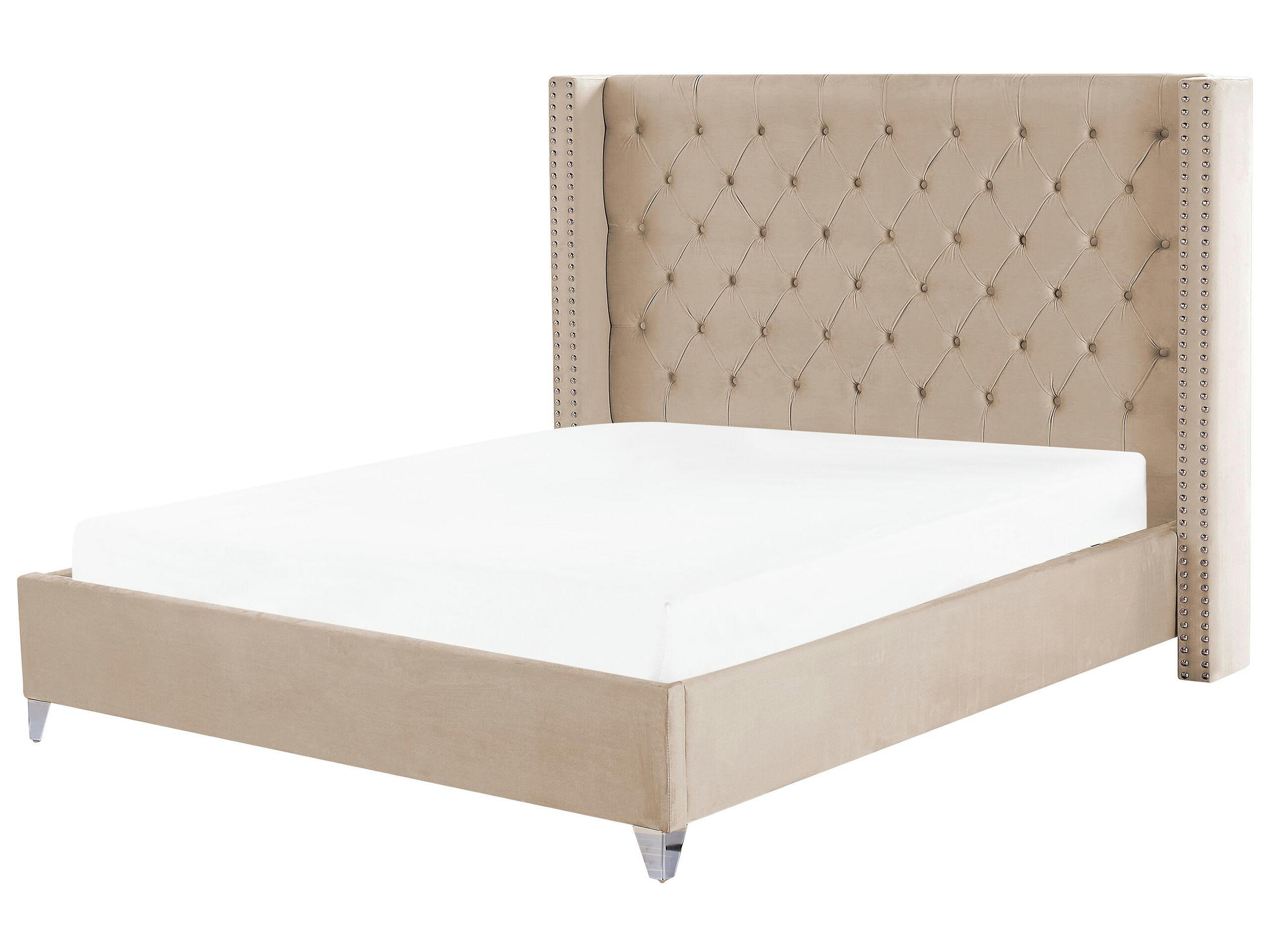 LUBBON - Lit double en tissu beige 180x200