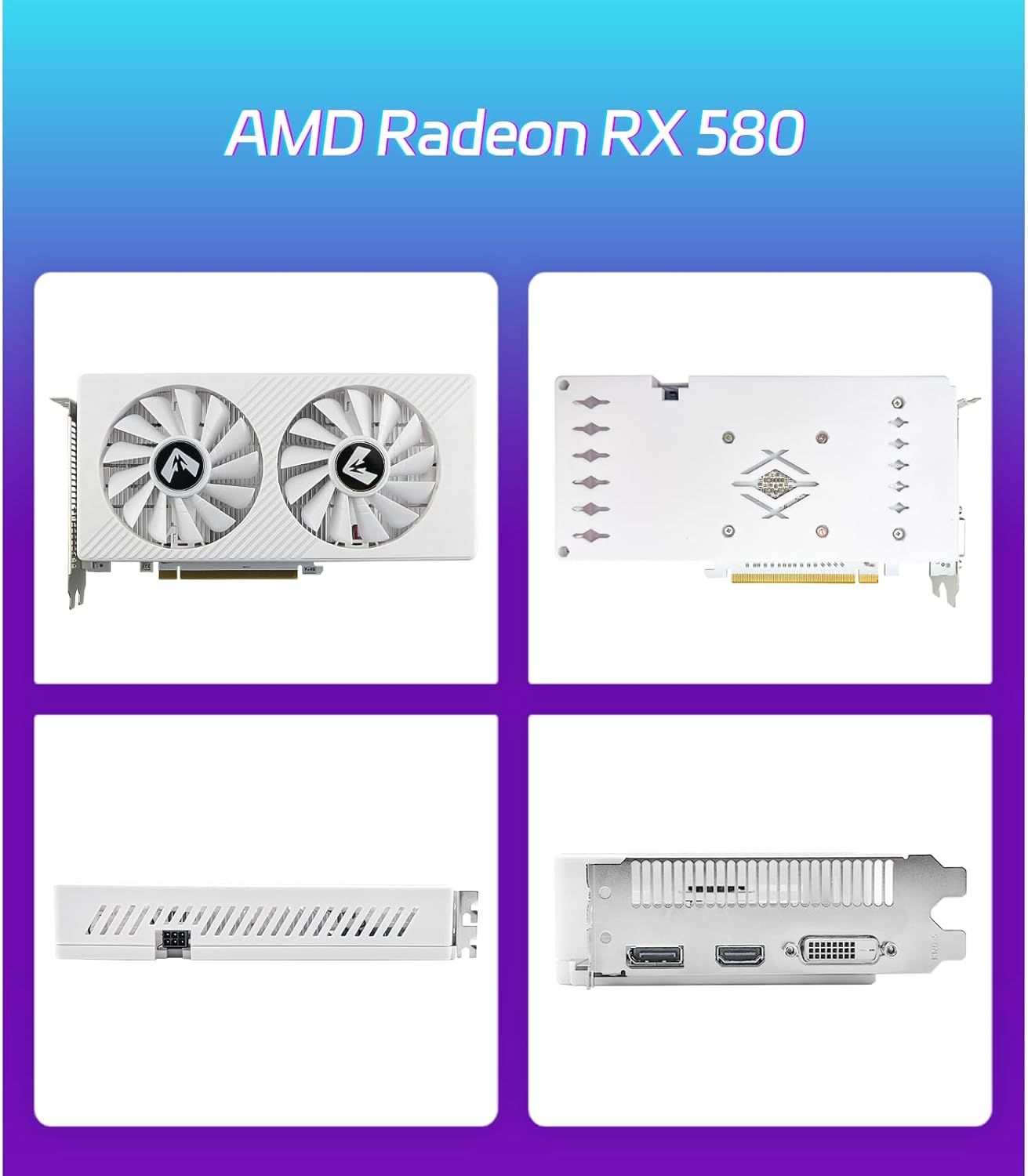 MOUGOL AMD Radeon RX 580 Gaming Graphics Card, 8GB GDDR5 256-Bit, Dual Fan Cooling, DP/HDMI/DVI Video Output, PCI Express X16 3.0, Computer GPU Support Windows 11/10/7 Desktop PC