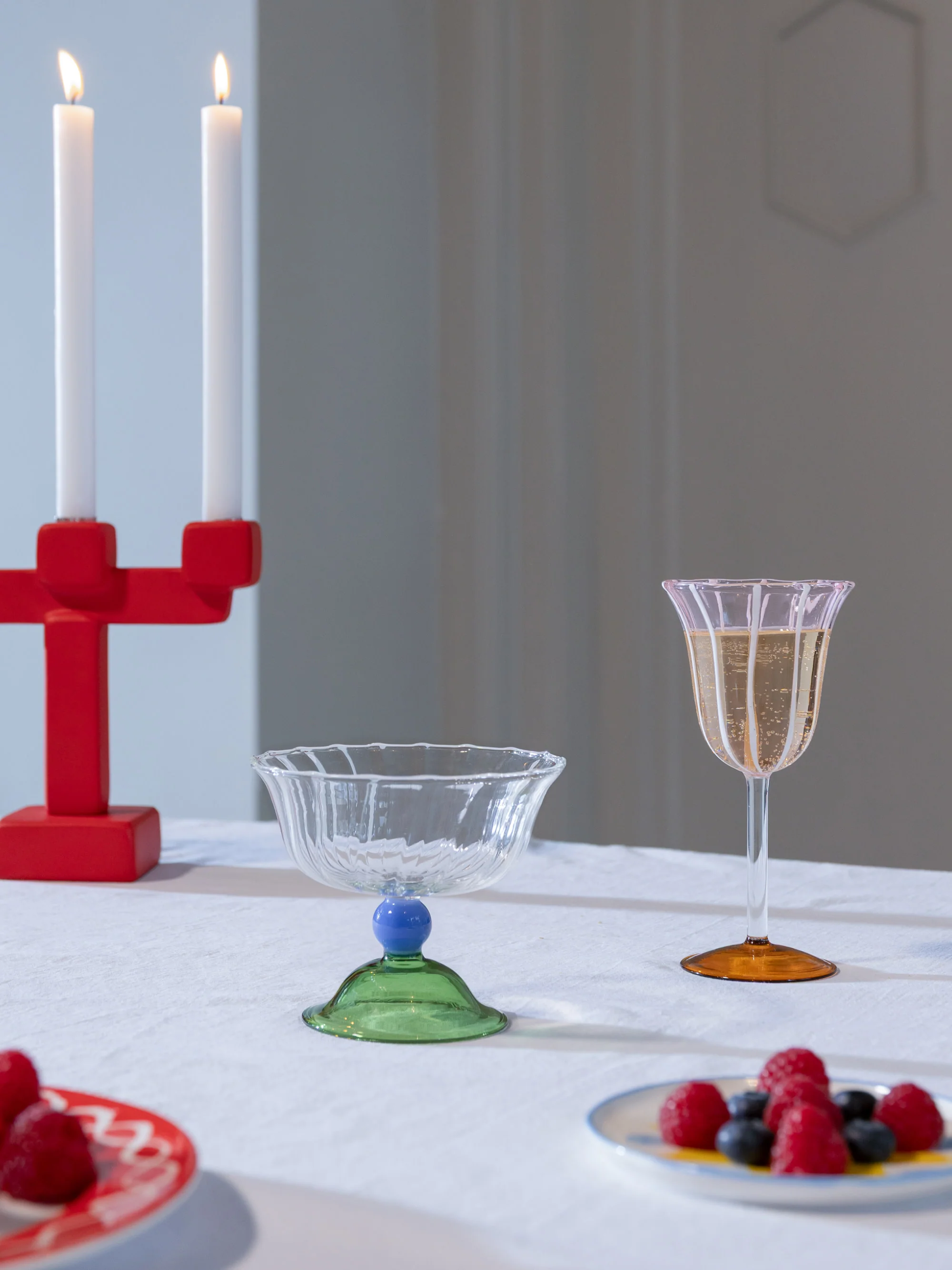 Handgefertigte Champagnerschalen Tulip aus Borosilikatglas, 2er-Set